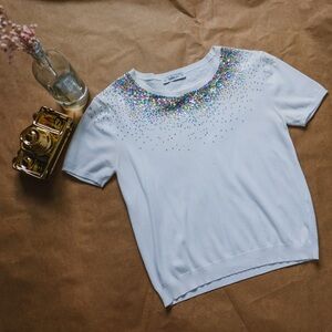 ✨ZARA Sequin Embellished Knit Tee – Size L